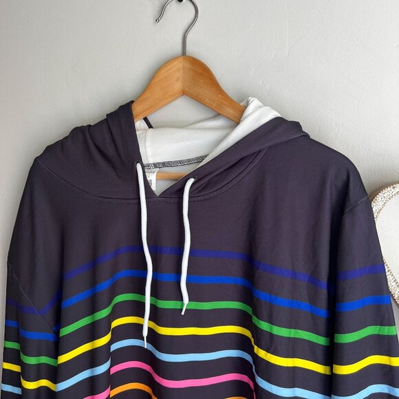 Women's Plus Pullover Hoodie Sweater Size 1X Rainbow Stripe in Dark Navy - Picture 3 of 11